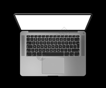 以空白屏幕打开的笔记本电脑顶部视图以黑暗银3d隔离在黑显示插图打开笔记本电脑顶面视图用空白屏幕以黑银显示在上背景图片