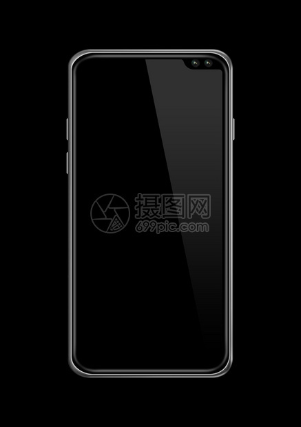 全屏空白智能手机模型在黑色上隔离3d图片
