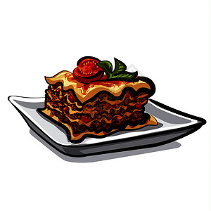 面盘烤千层面条插画