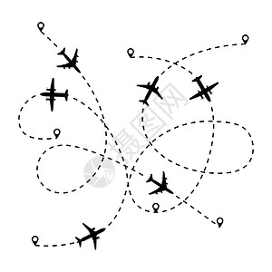 海拔高度从a点到b的飞机路线的轮廓和路线虚一个简单的设计插画