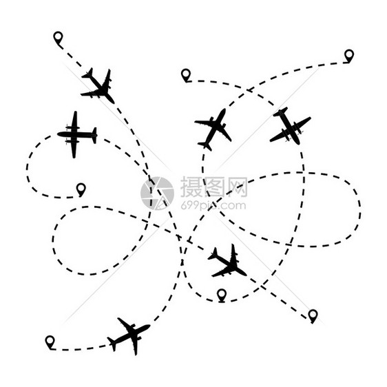 从a点到b的飞机路线的轮廓和路线虚一个简单的设计图片