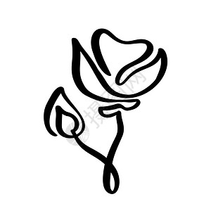 花朵概念标志有机连续线直绘制书法以最小样式扫描的黑色和白玫瑰花概念标志有机连续线绘制书法春花设计元素黑白图片
