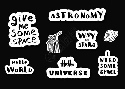 问候日单体的矢量引号手写字母贴纸给我一些空间星之路你好世界插画