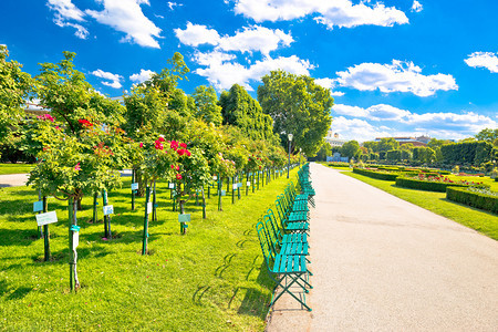 位于奥地利首都Viena公共花园景点的绿色Volksgarten公园图片