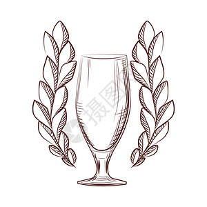 孤立的laure花环图标白色背景上有啤酒杯奖符号概念标识类型矢量图解白色背景上有一个啤酒杯图片