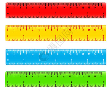尺子矢量素材中米和英寸矢量集的学校颜色测量标尺文具颜色工插图背景
