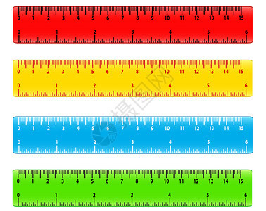 中米和英寸矢量集的学校颜色测量标尺文具颜色工插图图片