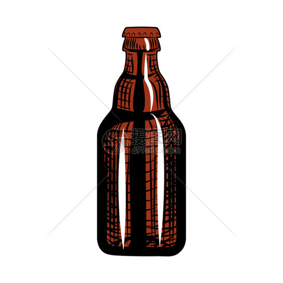 啤酒瓶雕刻样式手画矢量插图孤立于白背景啤酒瓶雕刻样式手画插图孤立于图片