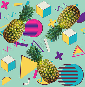 反转样式几何图案带有菠萝多彩背景图片