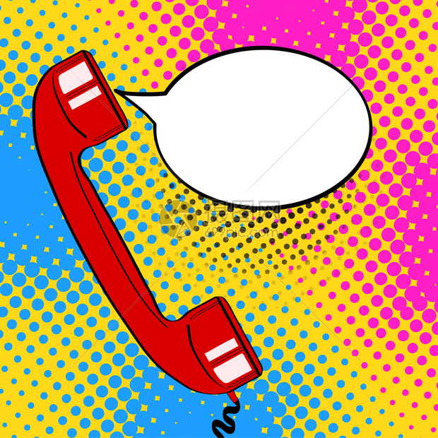 po艺术背景红色旧电话听筒和空的语音泡沫供您报价矢量多彩的手以回溯漫画风格绘制插图图片
