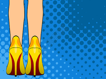 海边女子脚照片穿着黄鞋的女子腿穿着高跟鞋流行艺术漫画风格时尚矢量