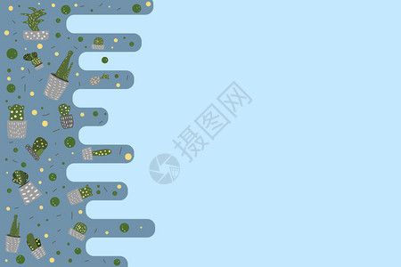 矢量横幅模板带有仙人掌设计家庭种植背景构成以涂鸦样式图片