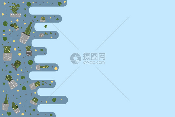 矢量横幅模板带有仙人掌设计家庭种植背景构成以涂鸦样式图片