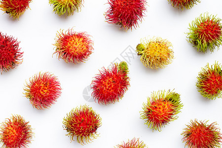 在Whatbckground顶部视图上孤立的Rambutn面图片