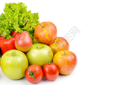 白色背景的水果和蔬菜健康食品宽幅照片免费文本空间图片