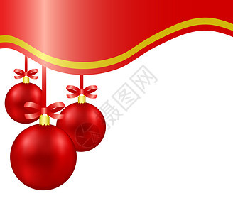 带有红装饰球丝带和弓的圣诞节背景图片