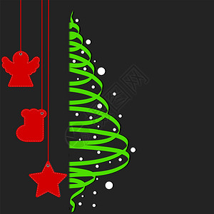 美丽的设计圣诞树有雪花和黑色背景上装饰的红标记圣诞派对邀请鱼群矢量插图图片