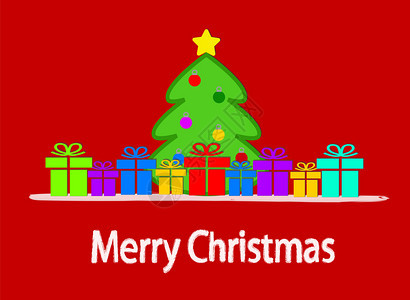 红背景圣诞快乐和新年贺卡股票矢量插图图片
