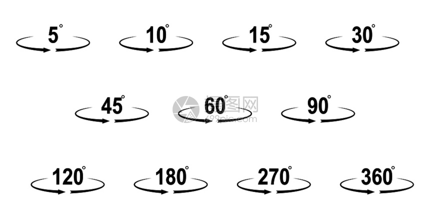 水平旋转角度值矢量图图片