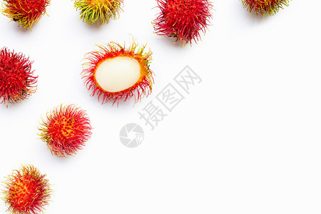 在Whatbckground顶部视图上孤立的Rambutn面图片