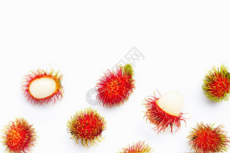 在Whatbckground顶部视图上孤立的Rambutn面图片