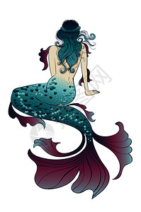 说不要的小海幻想美人鱼坐着从背面看抽象的插图插画