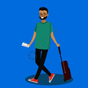 带手提箱走路的卡通西亚乘客长胡子拉着手提箱的长胡子男摄像师插图带手提箱走路的卡通西亚乘客图片