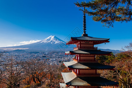 秋天在河口附近的fujiyoshda村图片