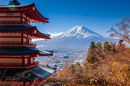 秋天在河口附近的fujiyoshda村图片