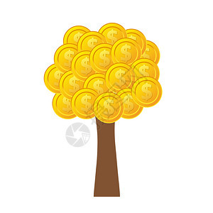 带有金硬币商业概念鱼量矢说明的树形金币种群矢量说明背景图片