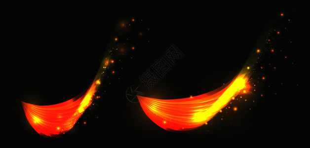 一组金元素在黑暗背景上闪亮的光矢量燃烧的翅膀用于设计一组金元素在黑暗背景上闪亮的光图片