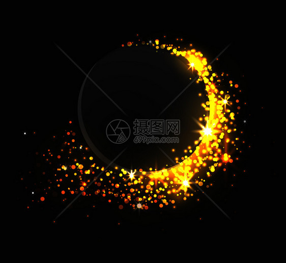 黑色背景的暗圆圈带有金的火花用于您设计的矢量元素黑色背景的暗圆圈带有金的火花图片