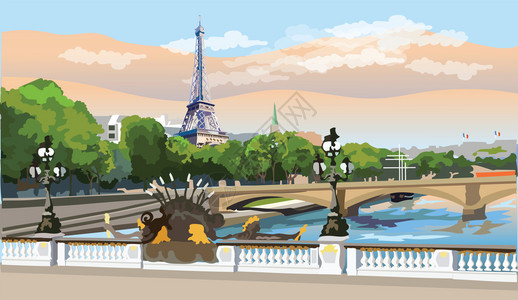 eifl塔巴黎的地标francie全景城市的象包括eifl塔和pontalexndri图片