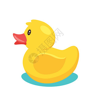 黄色卡通鸭子群蓝色水中的黄可爱卡通漫画橡胶浴鸭矢量插图背景