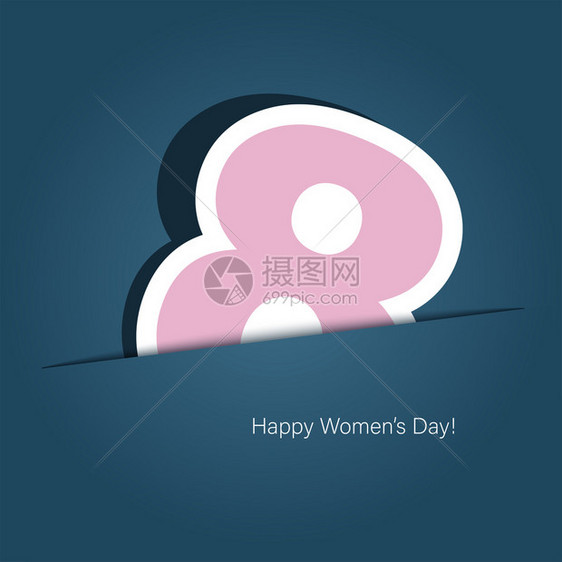 3月8日国际妇女和国际妇女与r日纸切在口袋内8位数有文本妇女快乐和日矢量插图贺卡图片