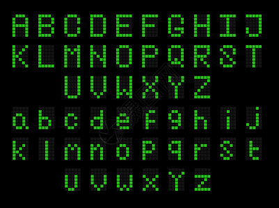 绿色引导数字英语大写小字体显示引导字体数母大写体小显示在黑色背景上墨水手绘制像素字体图片