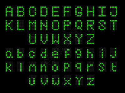 绿色引导数字英语大写小字体显示引导字体数母大写体小显示在黑色背景上墨水手绘制像素字体图片