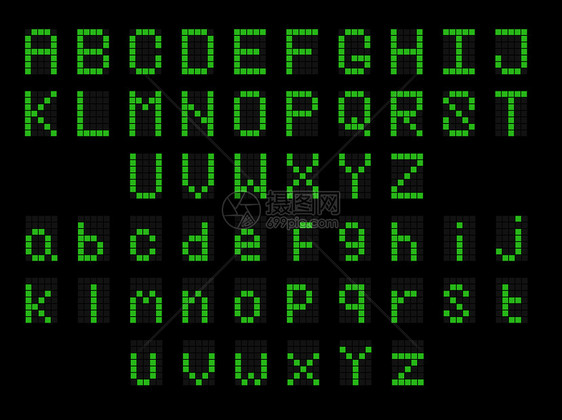 绿色引导数字英语大写小字体显示引导字体数母大写体小显示在黑色背景上墨水手绘制像素字体图片