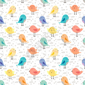 可爱鸟无缝图案背景用于织物和礼品包装纸设计的矢量图解背景图片