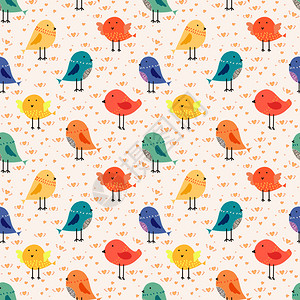 可爱鸟无缝图案背景用于织物和礼品包装纸设计的矢量图解图片