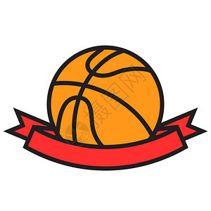 橙色篮球配有红赢者彩带卡通平板设计储量矢插图图片