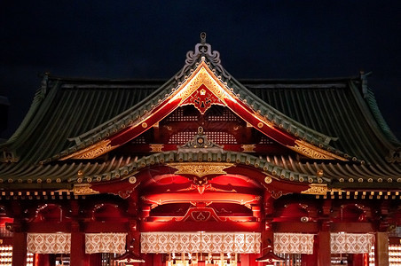 2018年月4日东京本康达Myojin古老主殿堂在夜晚的黑暗中成长图片