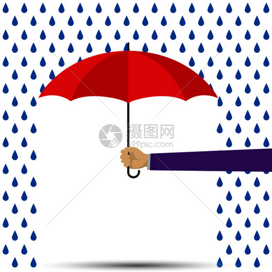 在雨滴简单设计平板下手持雨伞图片