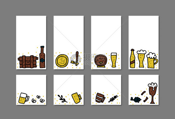 一套社交媒体模板配有手工艺啤酒元素用涂鸦风格故事背景和文章矢量插图图片