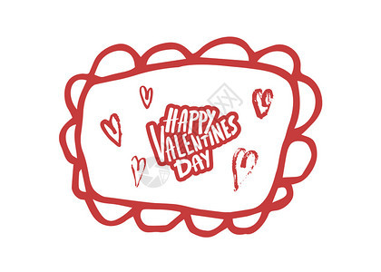快乐的情人节贺卡模板手写信件带有框架和红心装饰矢量插图图片