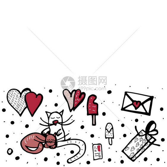 快乐的情人节贺卡和横幅模板用涂鸦风格矢量图解图片