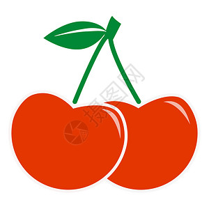 水果 特写白色背景的樱桃图标平板风格甜樱桃标志插画