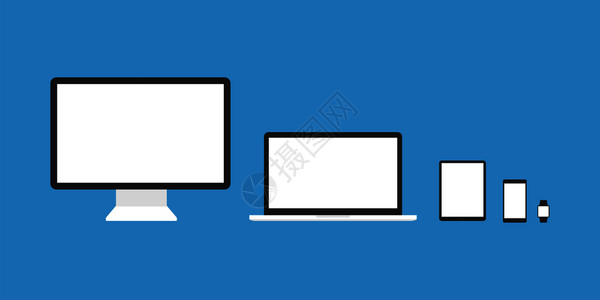设备模拟板一套计算机监视器电脑膝上型话平板蓝色背景上隔离平板矢量说明eps10设备模拟板一套计算机监视器蓝色背景上隔离平面矢量说图片
