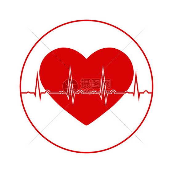 健康与医学心脏轮廓背景下的心率心电图图片