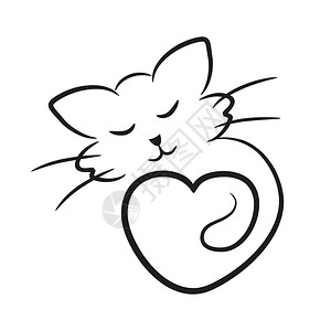 带有心脏的抽象猫王图标如动物爱符号种群矢量图带有心脏的抽象猫王图标种群vect图片